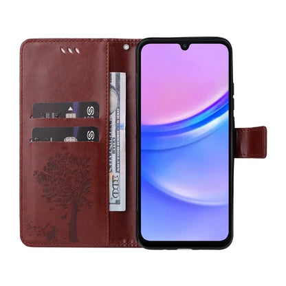 KT Imprinting Flower Series-3 For Samsung Galaxy A16 5G Case Cat Tree Pattern Flip Leather Phone Cover