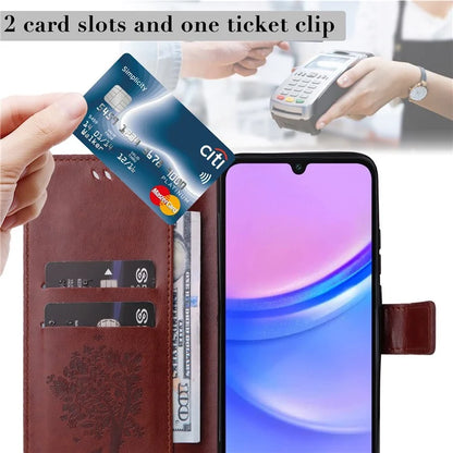 KT Imprinting Flower Series-3 For Samsung Galaxy A16 5G Case Cat Tree Pattern Flip Leather Phone Cover
