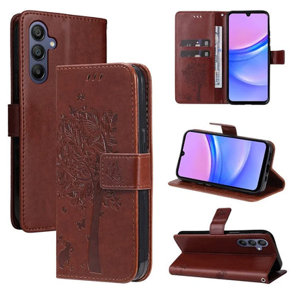 KT Imprinting Flower Series-3 For Samsung Galaxy A16 5G Case Cat Tree Pattern Flip Leather Phone Cover