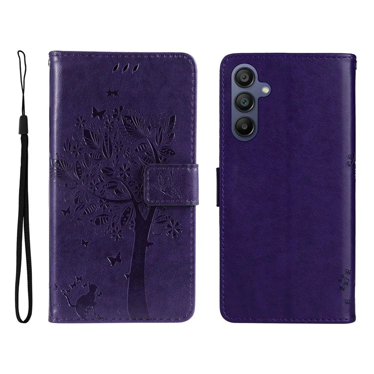 KT Imprinting Flower Series-3 For Samsung Galaxy A16 5G Case Cat Tree Pattern Flip Leather Phone Cover