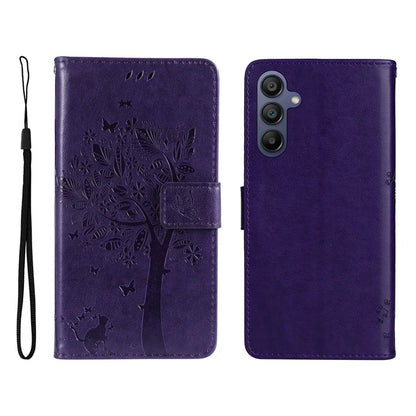 KT Imprinting Flower Series-3 For Samsung Galaxy A16 5G Case Cat Tree Pattern Flip Leather Phone Cover