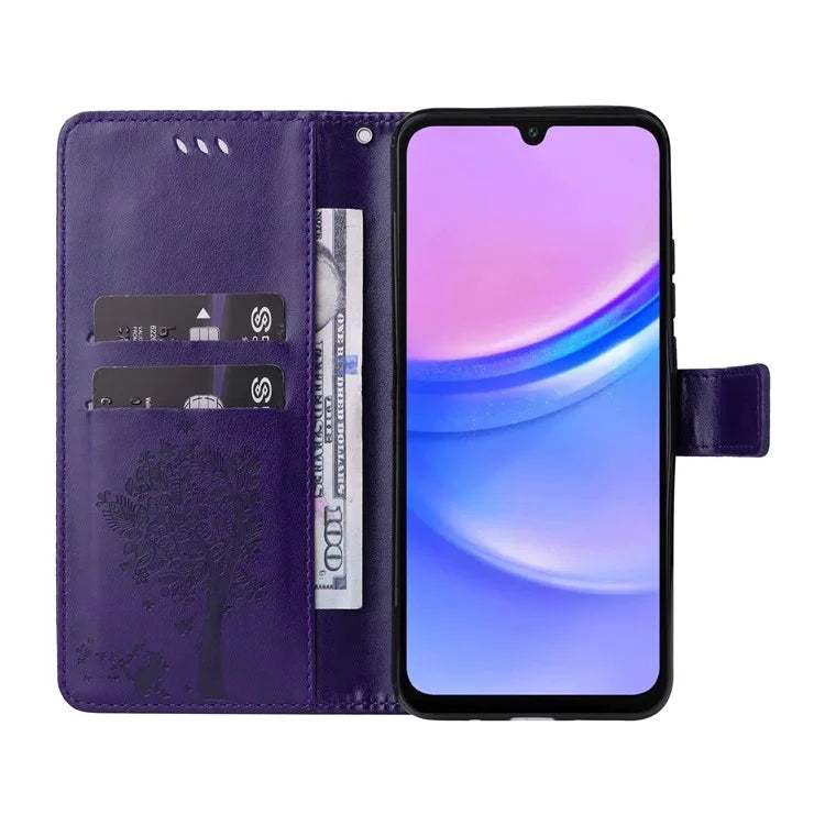 KT Imprinting Flower Series-3 For Samsung Galaxy A16 5G Case Cat Tree Pattern Flip Leather Phone Cover