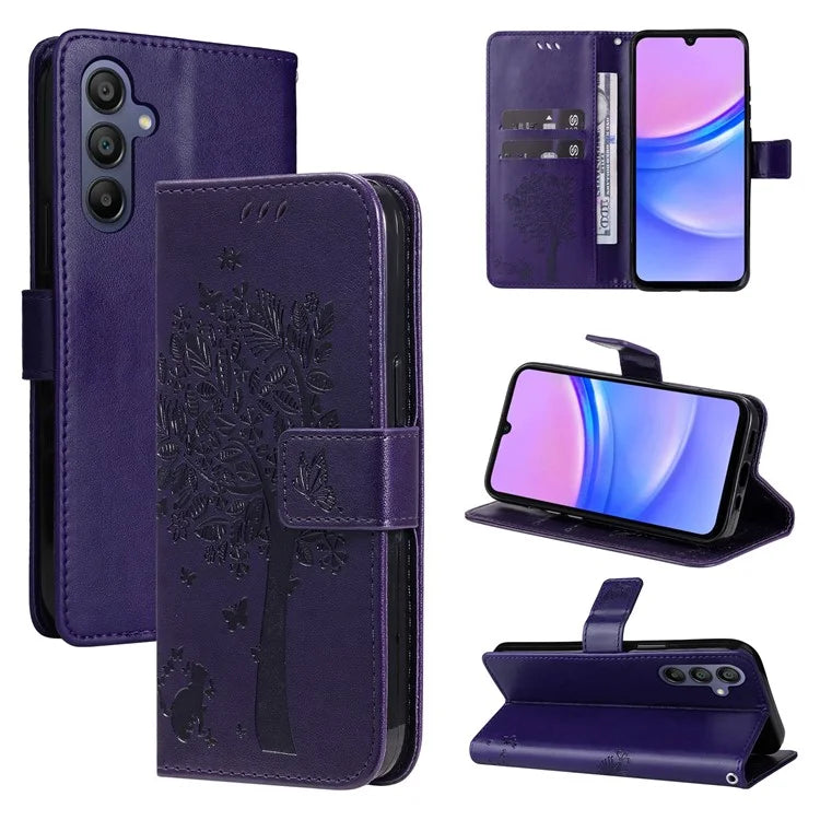 KT Imprinting Flower Series-3 For Samsung Galaxy A16 5G Case Cat Tree Pattern Flip Leather Phone Cover