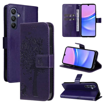 KT Imprinting Flower Series-3 For Samsung Galaxy A16 5G Case Cat Tree Pattern Flip Leather Phone Cover