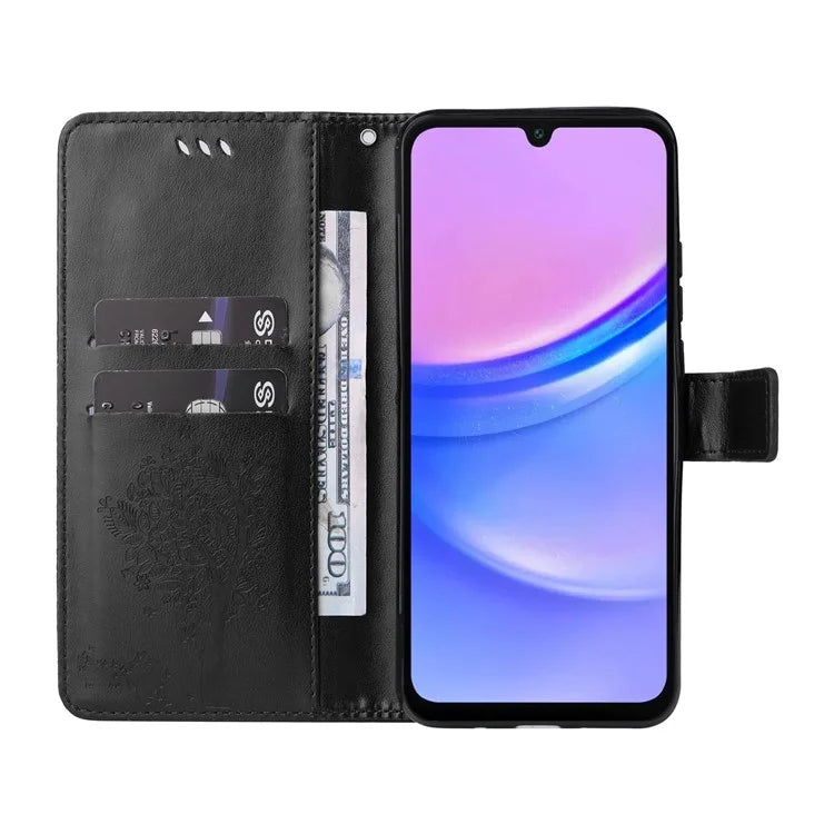 KT Imprinting Flower Series-3 For Samsung Galaxy A16 5G Case Cat Tree Pattern Flip Leather Phone Cover
