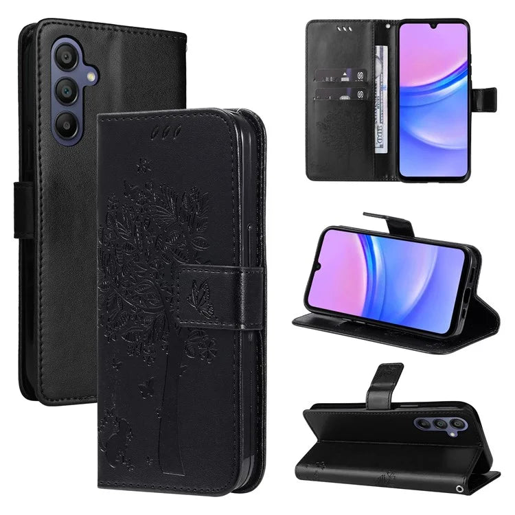 KT Imprinting Flower Series-3 For Samsung Galaxy A16 5G Case Cat Tree Pattern Flip Leather Phone Cover