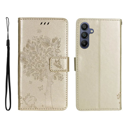 KT Imprinting Flower Series-3 For Samsung Galaxy A16 5G Case Cat Tree Pattern Flip Leather Phone Cover