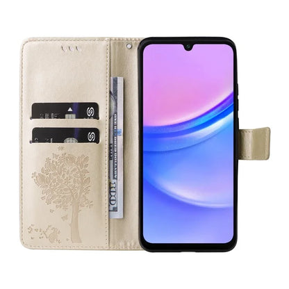 KT Imprinting Flower Series-3 For Samsung Galaxy A16 5G Case Cat Tree Pattern Flip Leather Phone Cover