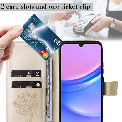 KT Imprinting Flower Series-3 For Samsung Galaxy A16 5G Case Cat Tree Pattern Flip Leather Phone Cover