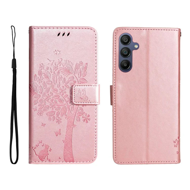 KT Imprinting Flower Series-3 For Samsung Galaxy A16 5G Case Cat Tree Pattern Flip Leather Phone Cover