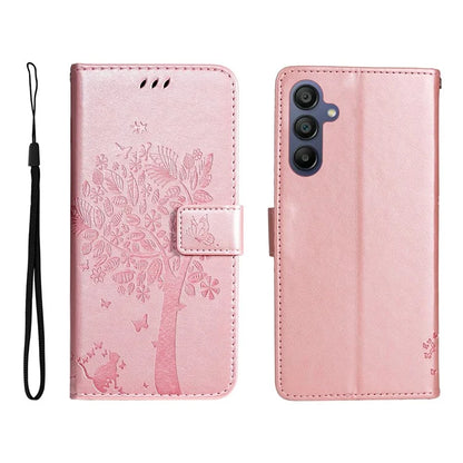 KT Imprinting Flower Series-3 For Samsung Galaxy A16 5G Case Cat Tree Pattern Flip Leather Phone Cover