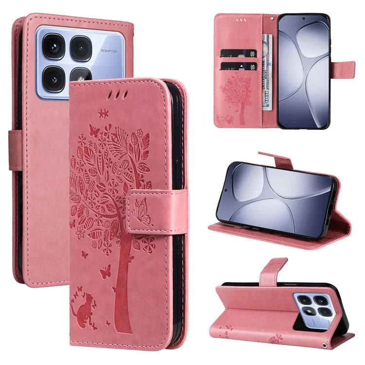 KT Imprinting Flower Series-3 For Xiaomi Redmi K70 Ultra Case Cat Tree Pattern Flip Leather Phone Cover