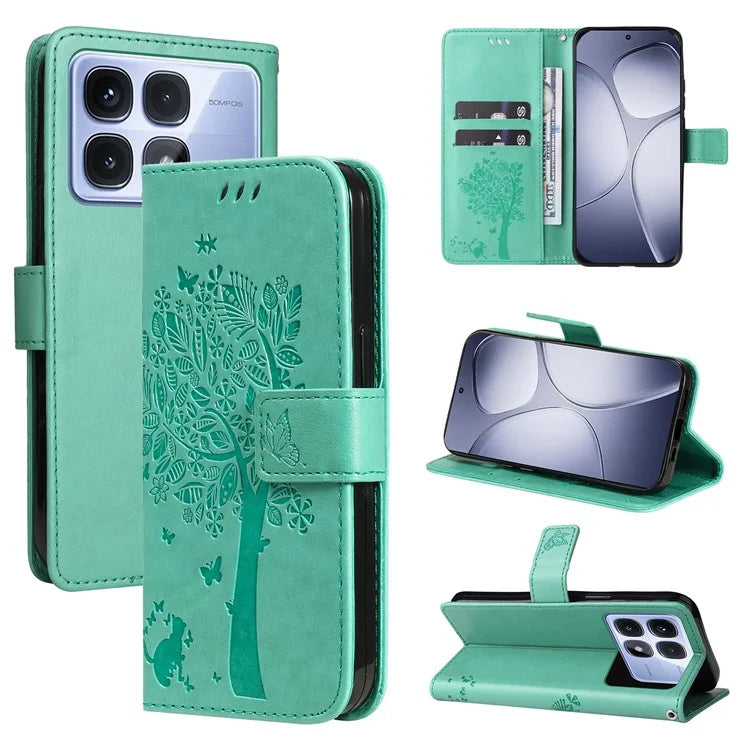 KT Imprinting Flower Series-3 For Xiaomi Redmi K70 Ultra Case Cat Tree Pattern Flip Leather Phone Cover