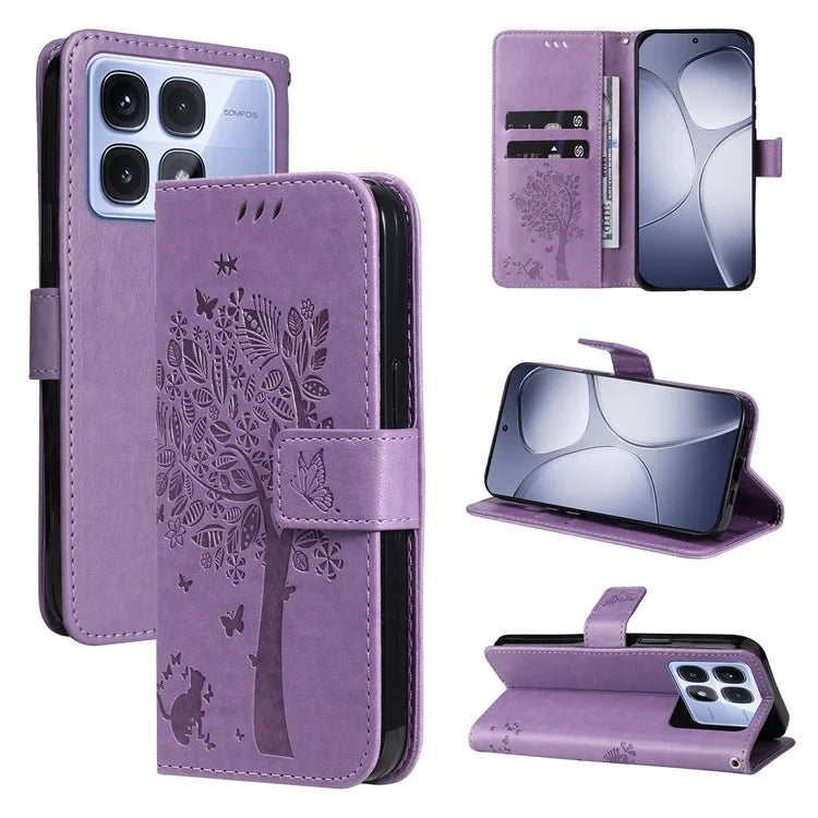 KT Imprinting Flower Series-3 For Xiaomi Redmi K70 Ultra Case Cat Tree Pattern Flip Leather Phone Cover