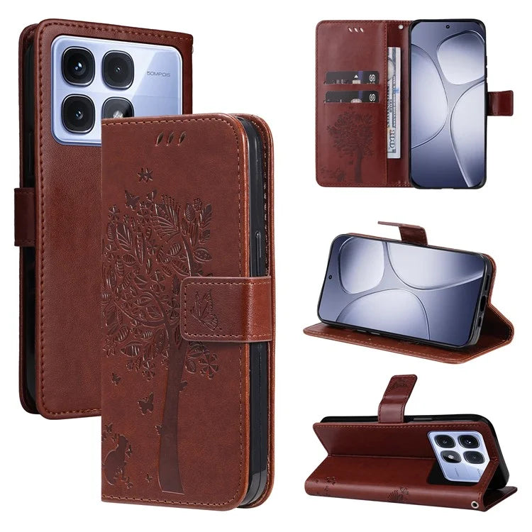 KT Imprinting Flower Series-3 For Xiaomi Redmi K70 Ultra Case Cat Tree Pattern Flip Leather Phone Cover
