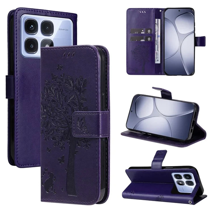 KT Imprinting Flower Series-3 For Xiaomi Redmi K70 Ultra Case Cat Tree Pattern Flip Leather Phone Cover