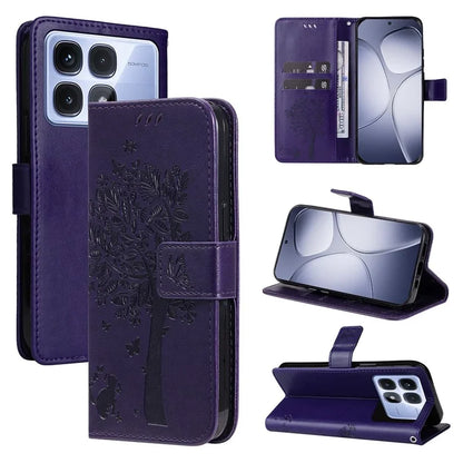 KT Imprinting Flower Series-3 For Xiaomi Redmi K70 Ultra Case Cat Tree Pattern Flip Leather Phone Cover