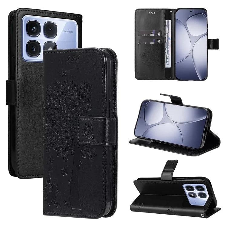 KT Imprinting Flower Series-3 For Xiaomi Redmi K70 Ultra Case Cat Tree Pattern Flip Leather Phone Cover