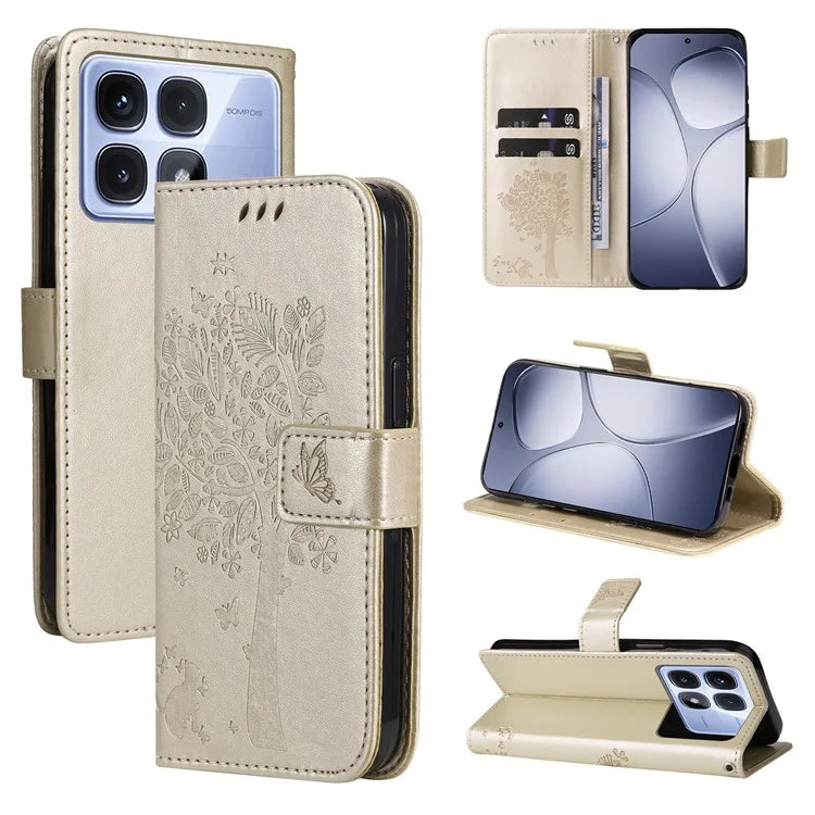 KT Imprinting Flower Series-3 For Xiaomi Redmi K70 Ultra Case Cat Tree Pattern Flip Leather Phone Cover