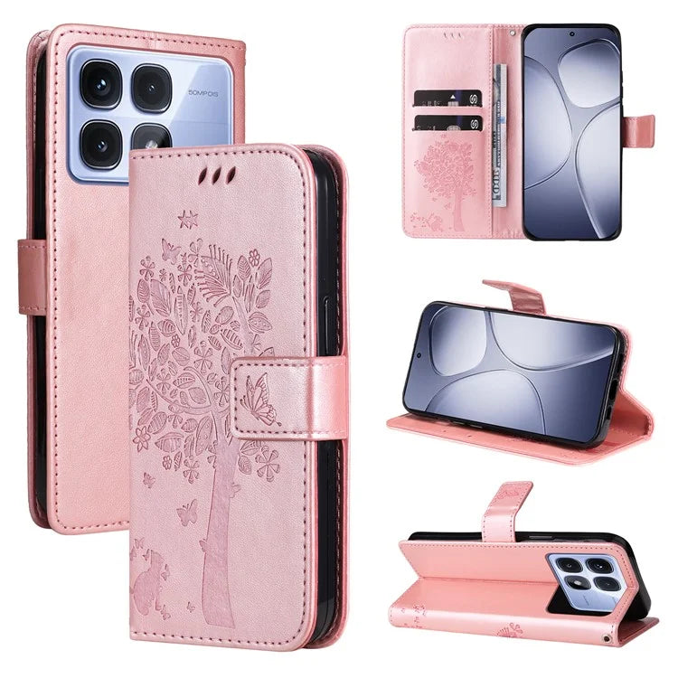 KT Imprinting Flower Series-3 For Xiaomi Redmi K70 Ultra Case Cat Tree Pattern Flip Leather Phone Cover