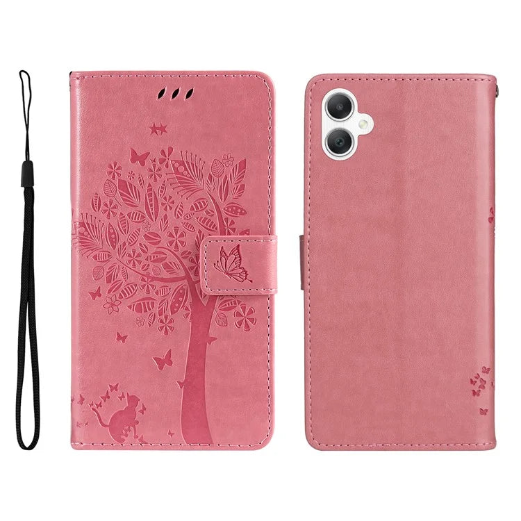 KT Imprinting Flower Series-3 For Samsung Galaxy A06 Case Cat Tree Pattern Flip Leather Phone Cover