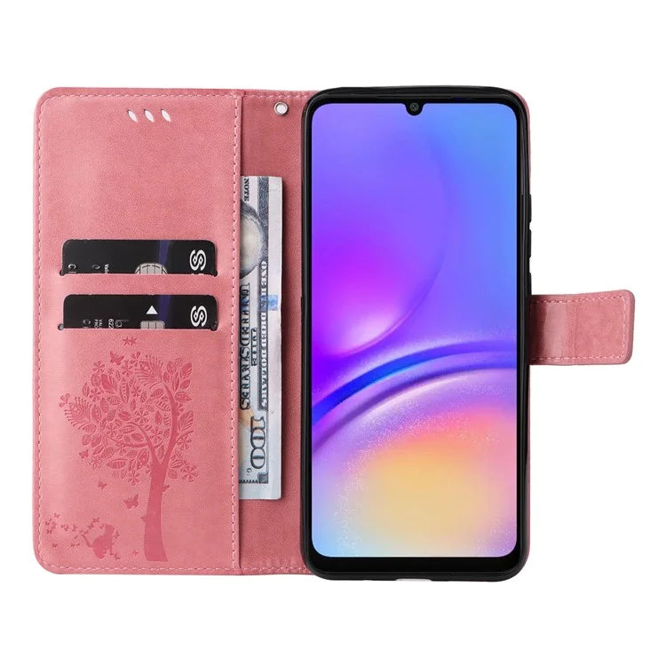 KT Imprinting Flower Series-3 For Samsung Galaxy A06 Case Cat Tree Pattern Flip Leather Phone Cover