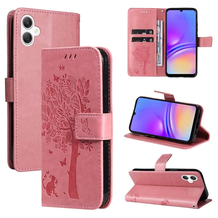 KT Imprinting Flower Series-3 For Samsung Galaxy A06 Case Cat Tree Pattern Flip Leather Phone Cover