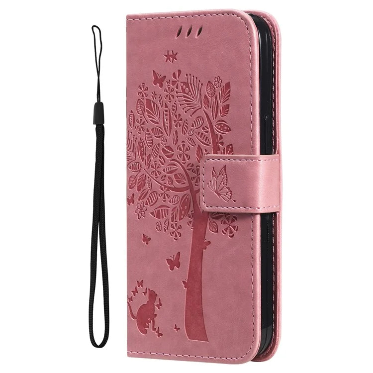 KT Imprinting Flower Series-3 For Samsung Galaxy A06 Case Cat Tree Pattern Flip Leather Phone Cover