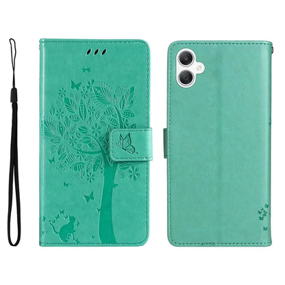 KT Imprinting Flower Series-3 For Samsung Galaxy A06 Case Cat Tree Pattern Flip Leather Phone Cover