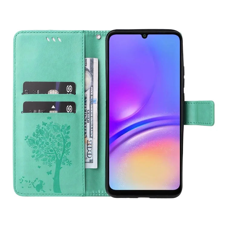 KT Imprinting Flower Series-3 For Samsung Galaxy A06 Case Cat Tree Pattern Flip Leather Phone Cover