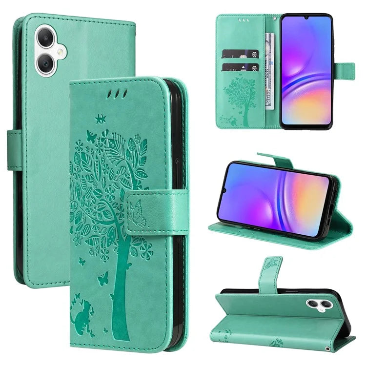 KT Imprinting Flower Series-3 For Samsung Galaxy A06 Case Cat Tree Pattern Flip Leather Phone Cover