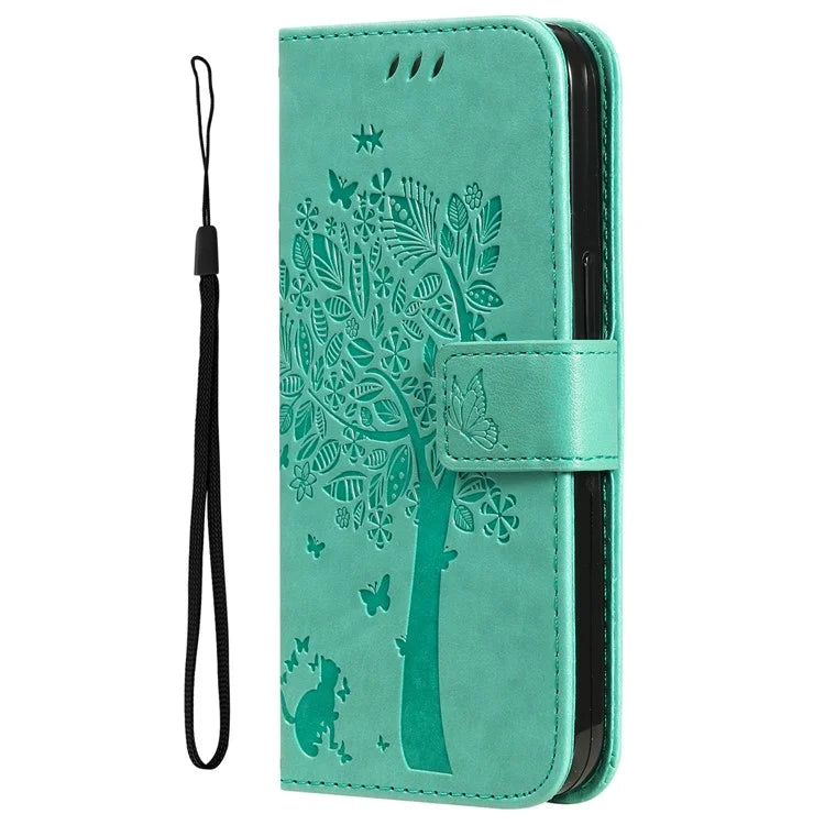KT Imprinting Flower Series-3 For Samsung Galaxy A06 Case Cat Tree Pattern Flip Leather Phone Cover