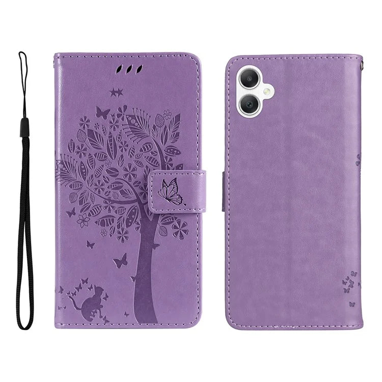 KT Imprinting Flower Series-3 For Samsung Galaxy A06 Case Cat Tree Pattern Flip Leather Phone Cover