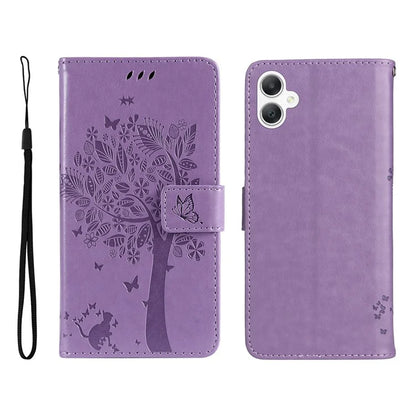 KT Imprinting Flower Series-3 For Samsung Galaxy A06 Case Cat Tree Pattern Flip Leather Phone Cover