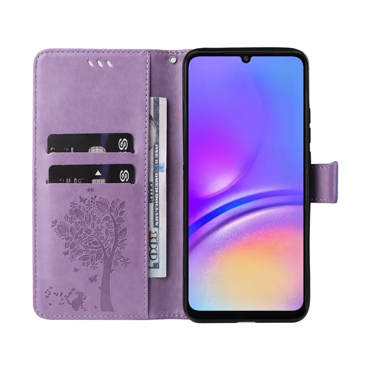 KT Imprinting Flower Series-3 For Samsung Galaxy A06 Case Cat Tree Pattern Flip Leather Phone Cover