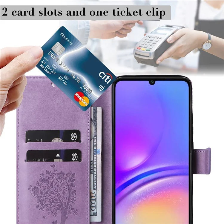 KT Imprinting Flower Series-3 For Samsung Galaxy A06 Case Cat Tree Pattern Flip Leather Phone Cover