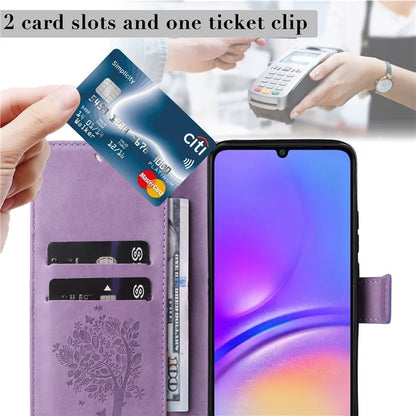 KT Imprinting Flower Series-3 For Samsung Galaxy A06 Case Cat Tree Pattern Flip Leather Phone Cover