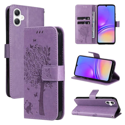 KT Imprinting Flower Series-3 For Samsung Galaxy A06 Case Cat Tree Pattern Flip Leather Phone Cover