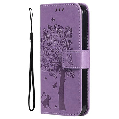 KT Imprinting Flower Series-3 For Samsung Galaxy A06 Case Cat Tree Pattern Flip Leather Phone Cover