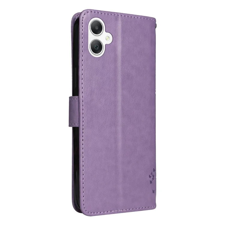 KT Imprinting Flower Series-3 For Samsung Galaxy A06 Case Cat Tree Pattern Flip Leather Phone Cover
