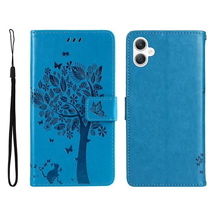KT Imprinting Flower Series-3 For Samsung Galaxy A06 Case Cat Tree Pattern Flip Leather Phone Cover