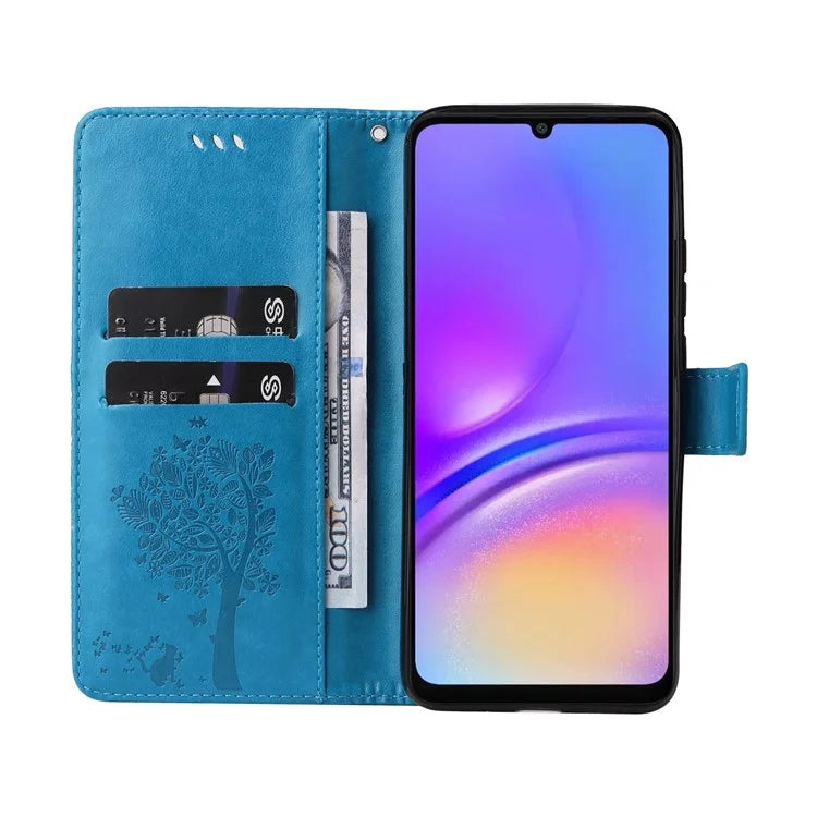 KT Imprinting Flower Series-3 For Samsung Galaxy A06 Case Cat Tree Pattern Flip Leather Phone Cover