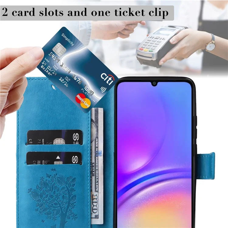 KT Imprinting Flower Series-3 For Samsung Galaxy A06 Case Cat Tree Pattern Flip Leather Phone Cover