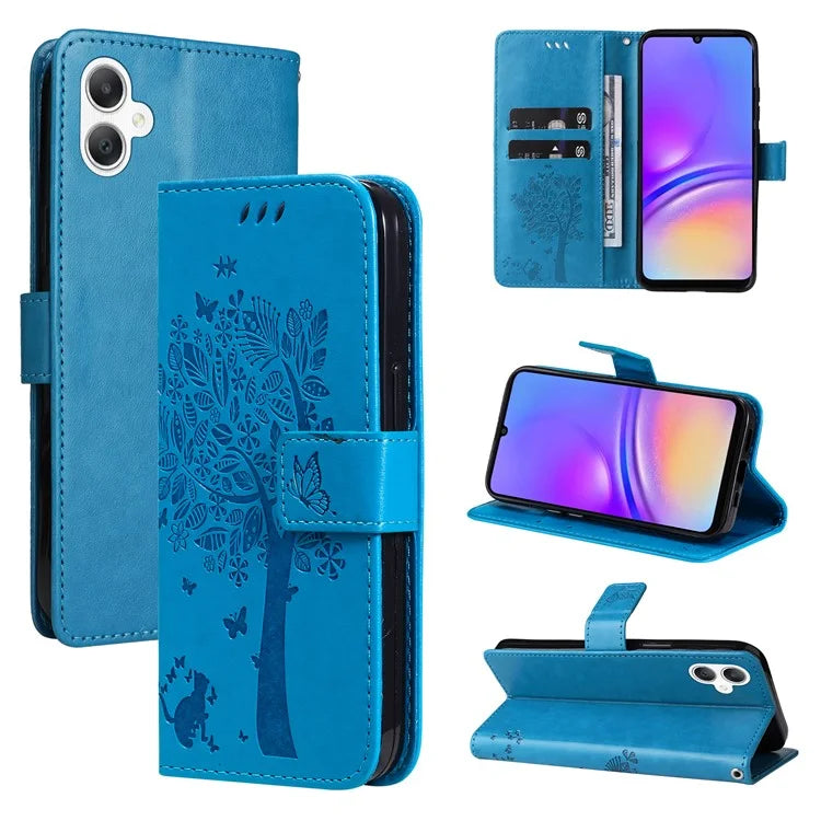 KT Imprinting Flower Series-3 For Samsung Galaxy A06 Case Cat Tree Pattern Flip Leather Phone Cover