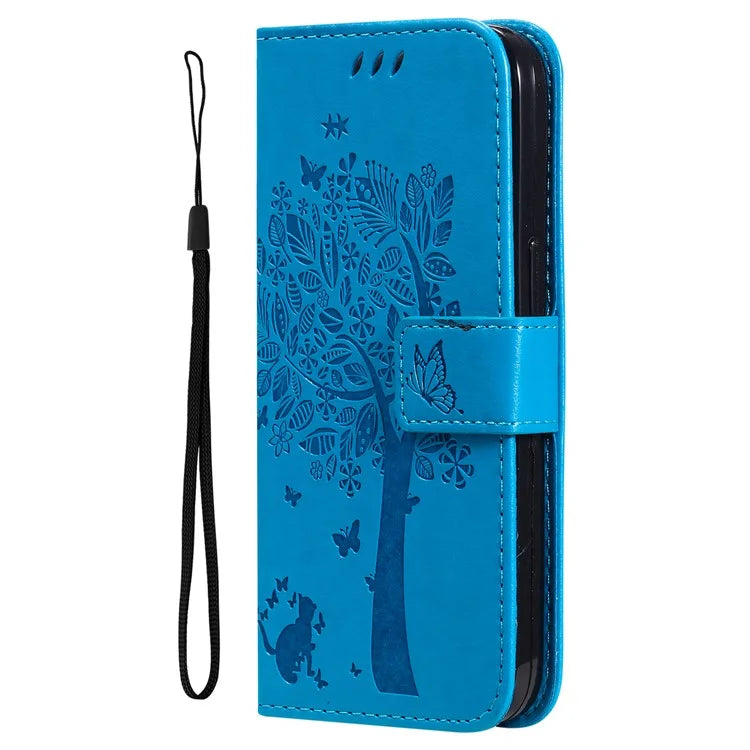 KT Imprinting Flower Series-3 For Samsung Galaxy A06 Case Cat Tree Pattern Flip Leather Phone Cover