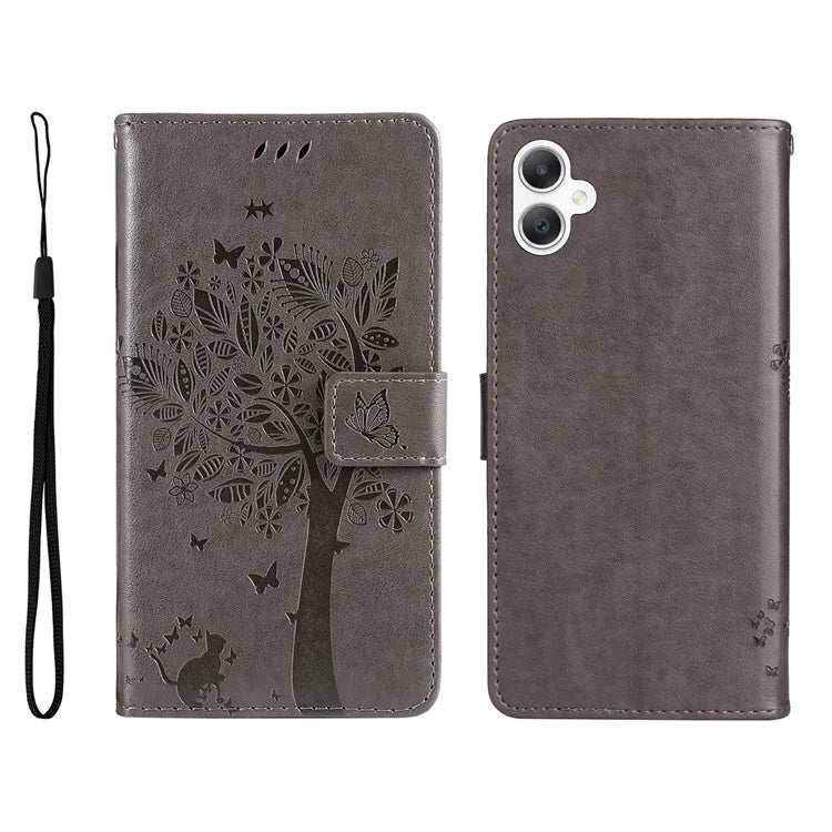 KT Imprinting Flower Series-3 For Samsung Galaxy A06 Case Cat Tree Pattern Flip Leather Phone Cover