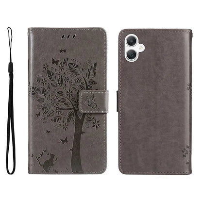 KT Imprinting Flower Series-3 For Samsung Galaxy A06 Case Cat Tree Pattern Flip Leather Phone Cover