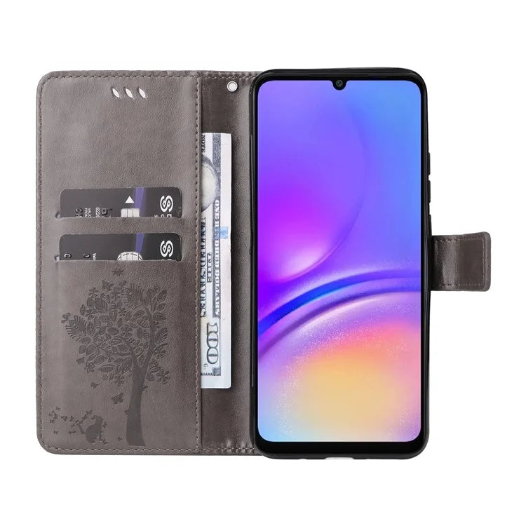 KT Imprinting Flower Series-3 For Samsung Galaxy A06 Case Cat Tree Pattern Flip Leather Phone Cover