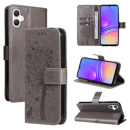 KT Imprinting Flower Series-3 For Samsung Galaxy A06 Case Cat Tree Pattern Flip Leather Phone Cover