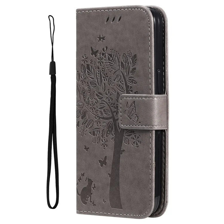 KT Imprinting Flower Series-3 For Samsung Galaxy A06 Case Cat Tree Pattern Flip Leather Phone Cover